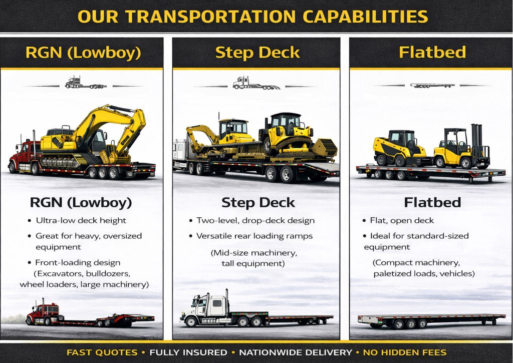 Trailer options for heavy equipment transport