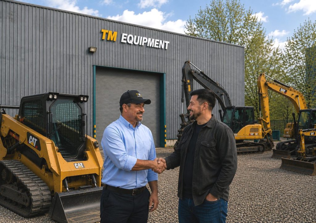 TM Equipment specialist shaking hands with a customer at the equipment yard